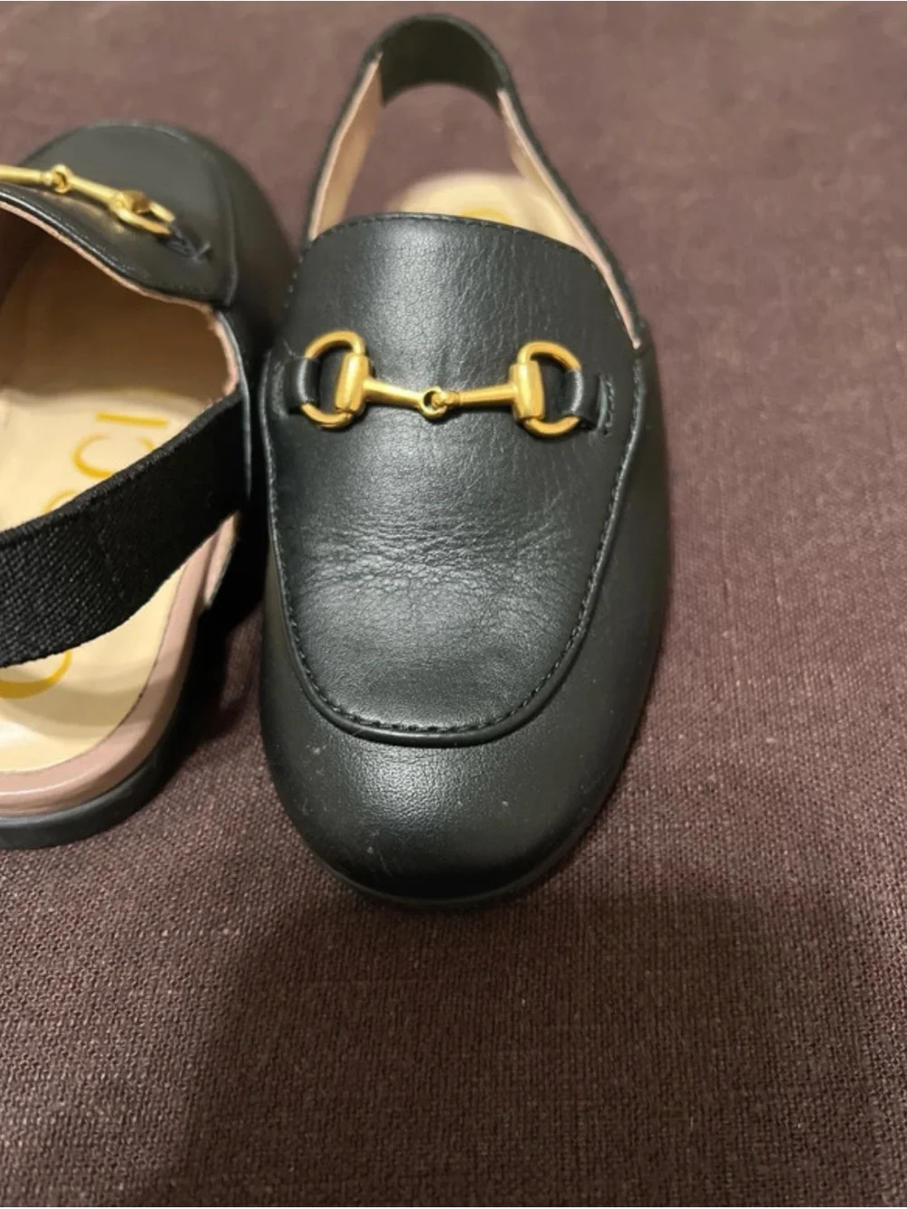 Gucci Black Leather Kids Moccasins with Gold Horsebit